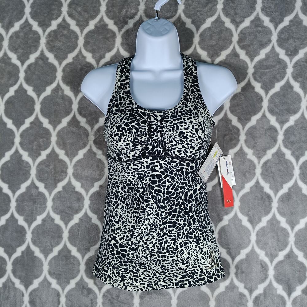 Yoga Tank Top Built In Bra Women Size Small Black White Animal Print
